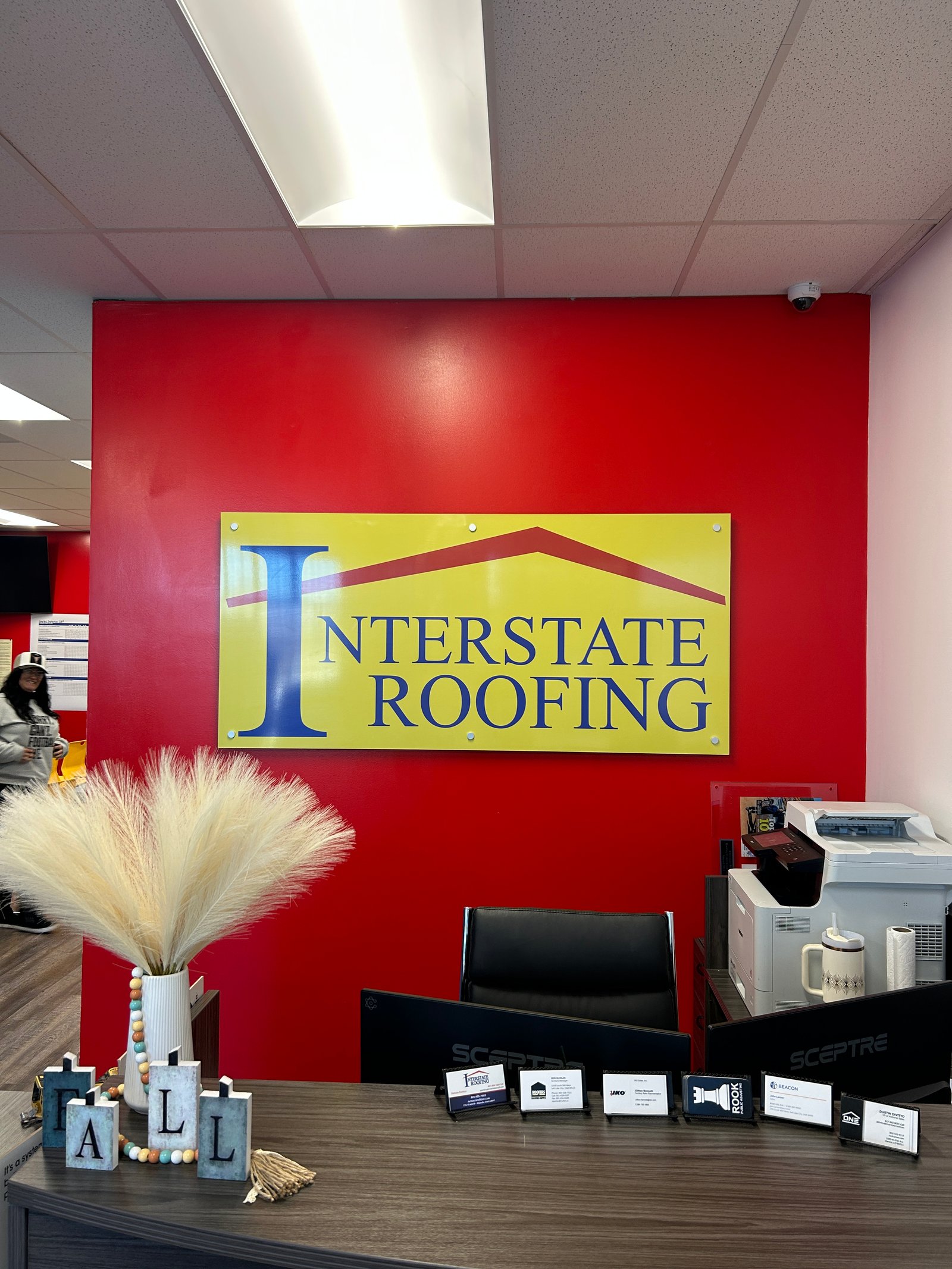 Interstate Roofing acrylic wall sign